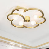 Vintage Flower Cage Iron Semi-Flush Mount Light Fixture For Bedroom - Black/Gold Finish 5 Bulb Bare