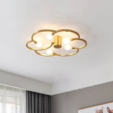 Vintage Flower Cage Iron Semi-Flush Mount Light Fixture For Bedroom - Black/Gold Finish 5 Bulb Bare