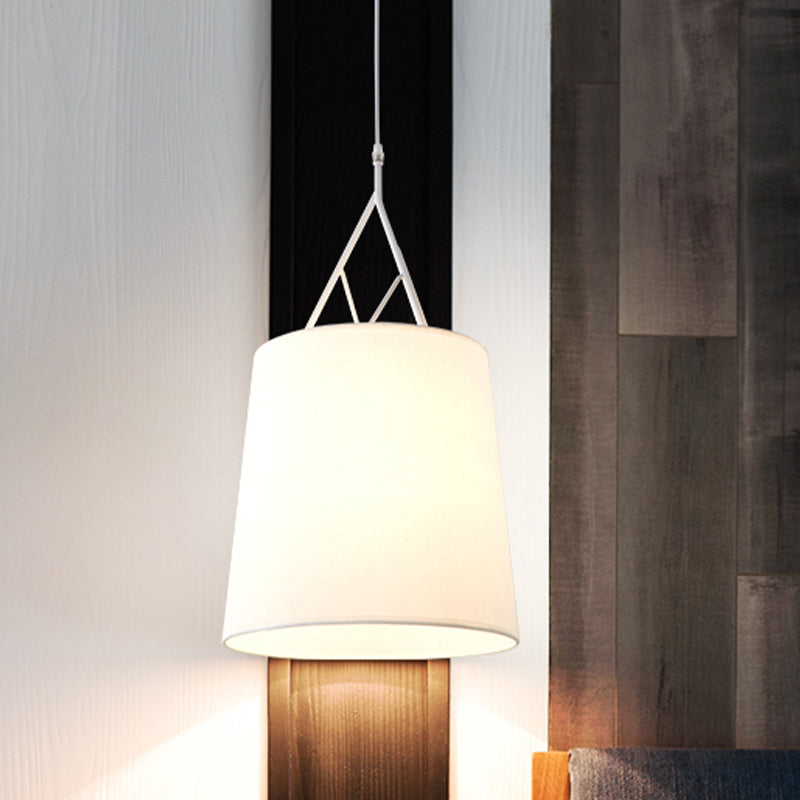 Nordic Single Conic Pendant Lamp - Hand Sewn Fabric Black/White Twig Arm White