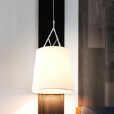 Nordic Single Conic Pendant Lamp - Hand Sewn Fabric Black/White Twig Arm White