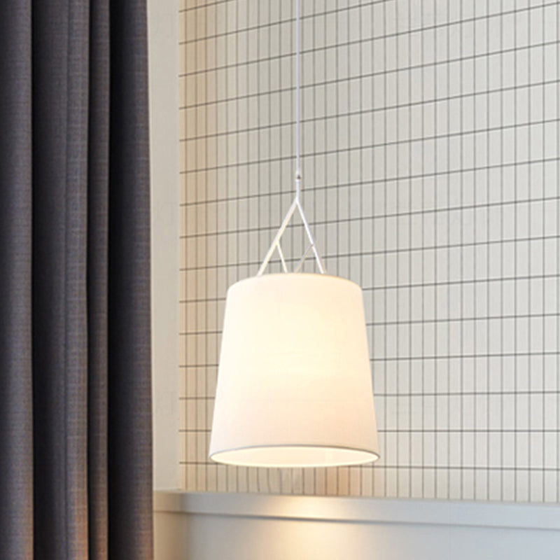 Nordic Single Conic Pendant Lamp - Hand Sewn Fabric Black/White Twig Arm