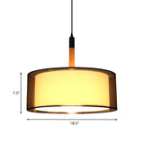 Modern Black Dual Shade Pendant Lamp With Wood Grip - Stylish Fabric Suspension Light
