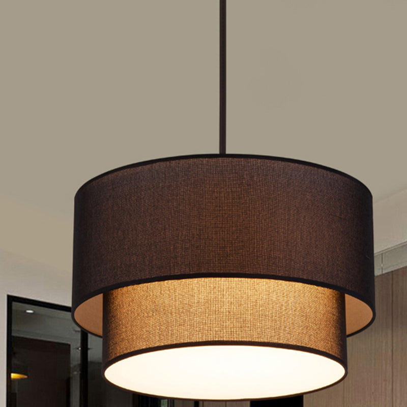 Modern Duel-Tone Drum Shade Ceiling Lamp For Dinette - White/Flaxen/Black Black