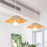 Flare Pendant Ceiling Light: Ridged Wooden Hanging Lamp Kit In Beige - 1-Light Over Table Wood