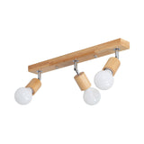 Asian Wood 3-Head Rotatable Flushmount Ceiling Lamp With Bare Bulb Design Modern & Elegant Bathroom
