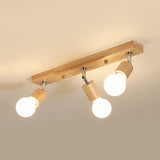 Asian Wood 3-Head Rotatable Flushmount Ceiling Lamp With Bare Bulb Design Modern & Elegant Bathroom