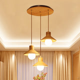 Nordic Flare Pendant Light - Beige Natural Wood Finish (3 Bulbs) Ideal For Dining Table