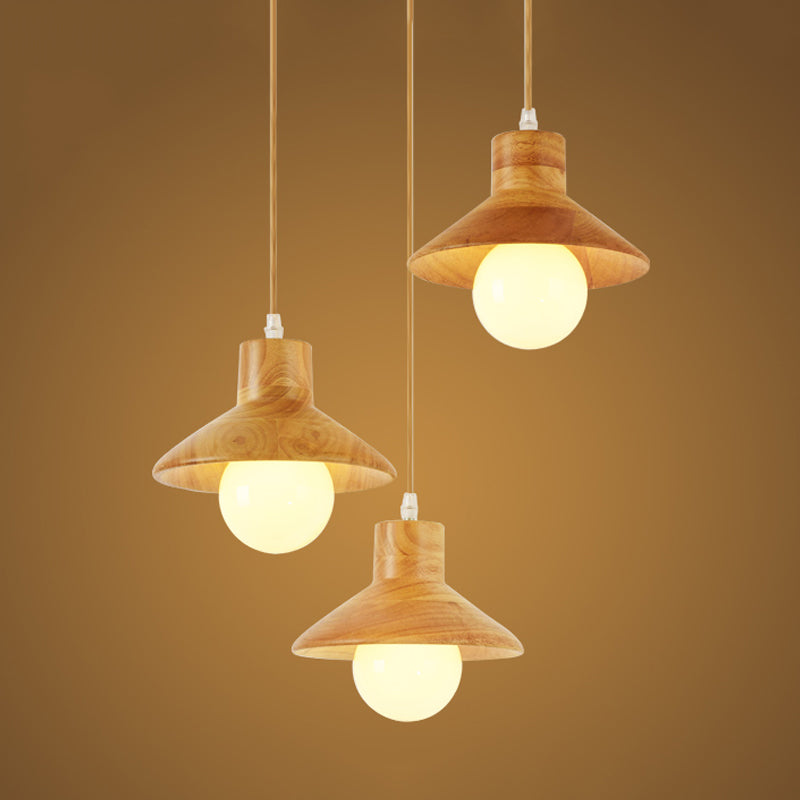 Nordic Flare Pendant Light - Beige Natural Wood Finish (3 Bulbs) Ideal For Dining Table