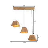 Trapezoid Multi-Light Pendant - Adjustable Nordic 3-Head Ceiling Light Wood Finish