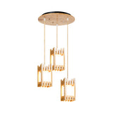 Wooden Asian Pendant Lamp With 3 Beige Fabric Shades