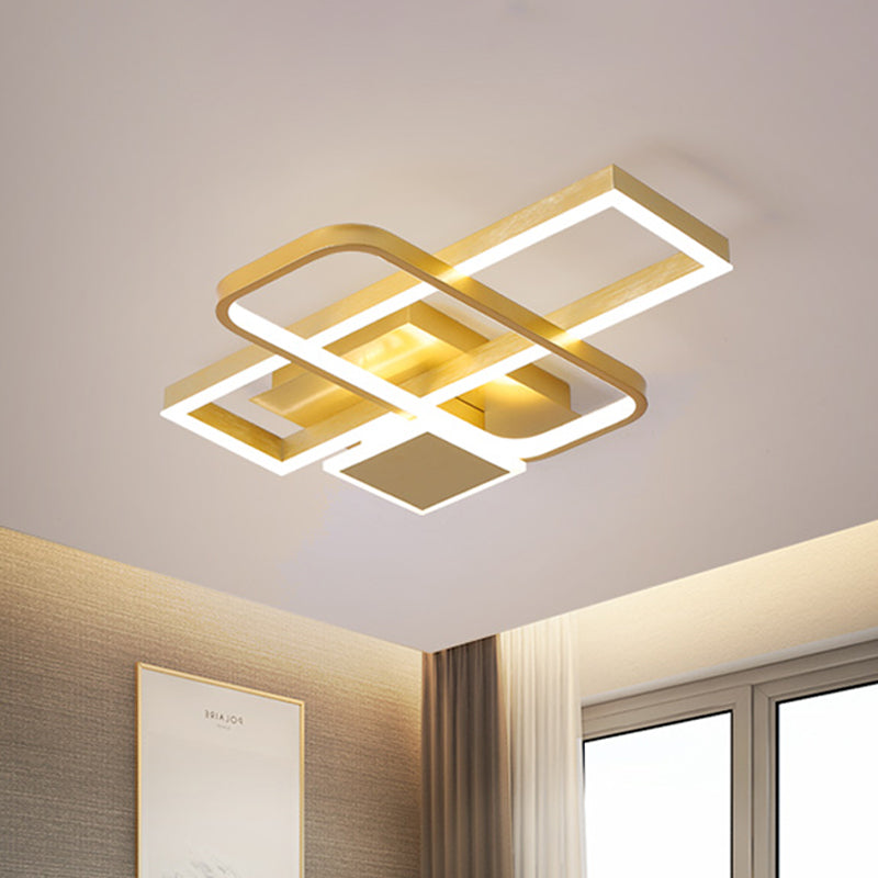 Gold Crisscrossed Rectangle Flush Light Acrylic Led Ceiling Lamp - Modernist Design 20.5/34 Wide