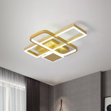 Gold Crisscrossed Rectangle Flush Light Acrylic Led Ceiling Lamp - Modernist Design 20.5/34 Wide