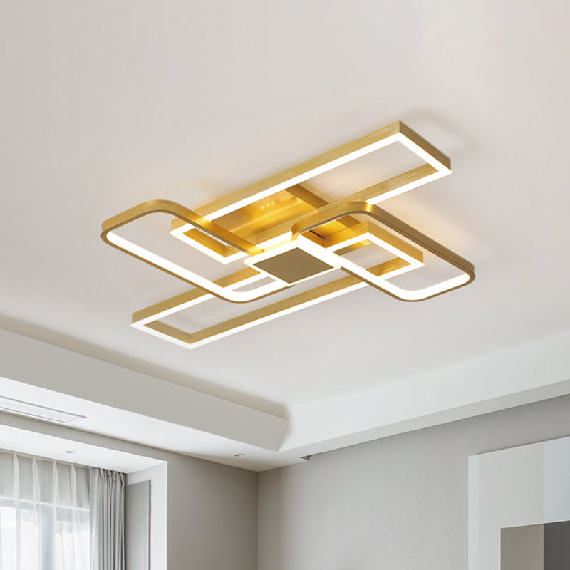 Gold Crisscrossed Rectangle Flush Light Acrylic Led Ceiling Lamp - Modernist Design 20.5/34 Wide