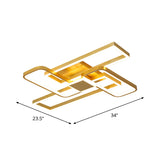 Gold Crisscrossed Rectangle Flush Light Acrylic Led Ceiling Lamp - Modernist Design 20.5/34 Wide