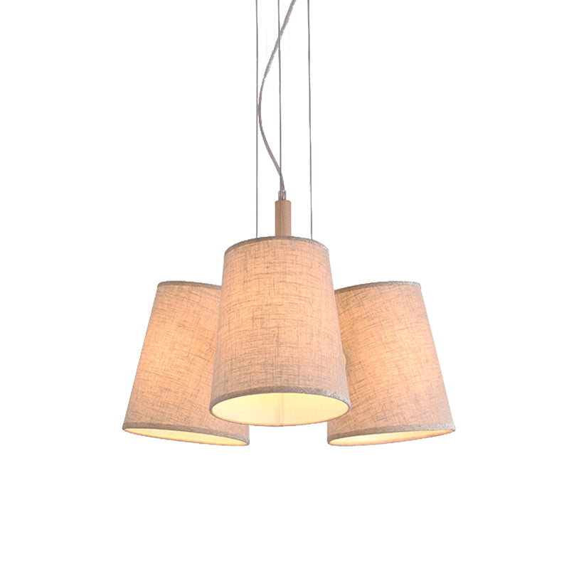 Nordic 3-Light Flaxen Cluster Pendant With Barrel Shaped Fabric Shade - Ideal For Dining Room