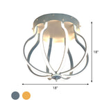 Macaron Style Aluminum Led Ceiling Light - Yellow/Blue Pear Cage Semi Flush Mount For Bedroom