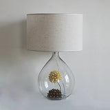 Pastoral Fabric Drum Table Lamp With Clear Glass Base - Cream Gray 1-Head Night Light Dried Flower