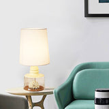 Pastoral Fabric 1-Head Barrel Table Light With Dried Flower Accents - Clear/Blue/Black