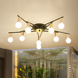 Modern Gold Starburst Semi Flush Ceiling Light Fixture With White Glass Shade - 6/8/10-Head 10 /