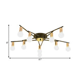 Modern Gold Starburst Semi Flush Ceiling Light Fixture With White Glass Shade - 6/8/10-Head