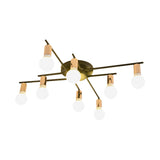 Modern Gold Starburst Semi Flush Ceiling Light Fixture With White Glass Shade - 6/8/10-Head
