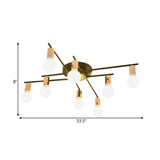 Modern Gold Starburst Semi Flush Ceiling Light Fixture With White Glass Shade - 6/8/10-Head