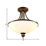 Contemporary Dome Ceiling Lamp With 3 Lights Opal Glass Semi Flush Mount Fixture For Bedroom - Black