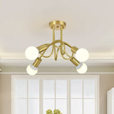 Colonial Sputnik Semi Flush Mount Ceiling Light In Gold With Opal Glass Shade - 3/4/5-Light Metal