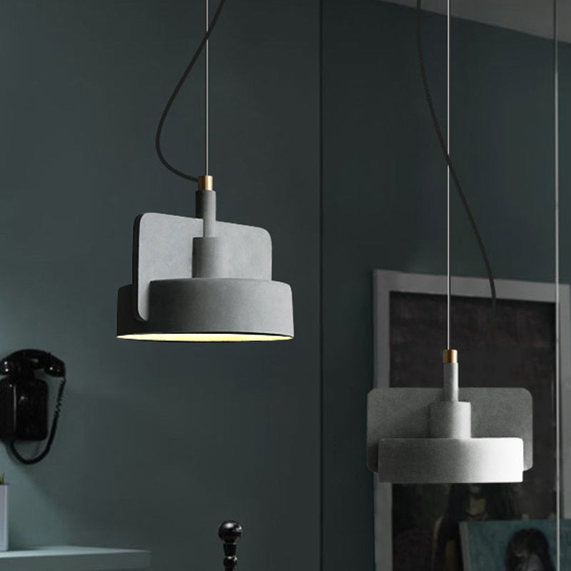 Minimalist Shallow Bowl Hanging Light With 1 Bulb - Red/Grey/Yellow