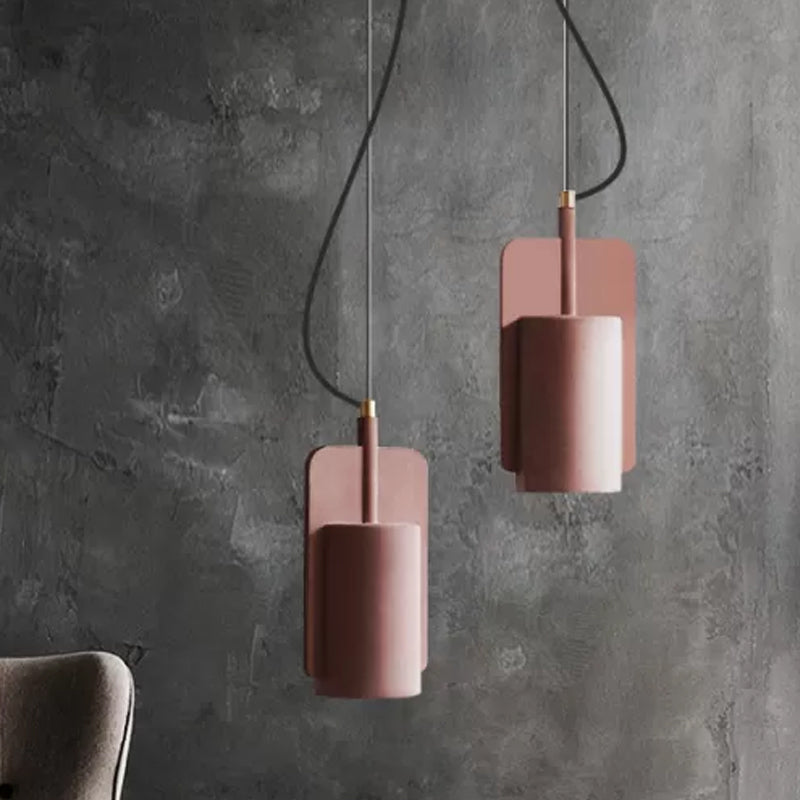 1-Light Cement Drop Pendant Factory Multi-Color Half-Cylinder Ceiling Lamp Red