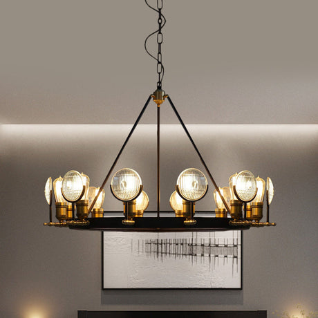 Vintage Grid Glass Lens Chandelier Lamp - Black Restaurant Hanging Light Kit 6/9/12 Lights 12 /
