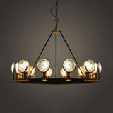 Vintage Grid Glass Lens Chandelier Lamp - Black Restaurant Hanging Light Kit 6/9/12 Lights