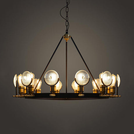 Vintage Grid Glass Lens Chandelier Lamp - Black Restaurant Hanging Light Kit 6/9/12 Lights