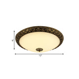 Frosted Glass Ceiling Fixture - Rustic Led Bedroom Flush Mount Lighting In Brass (Bowl Design