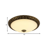 Frosted Glass Ceiling Fixture - Rustic Led Bedroom Flush Mount Lighting In Brass (Bowl Design