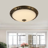 Frosted Glass Ceiling Fixture - Rustic Led Bedroom Flush Mount Lighting In Brass (Bowl Design