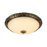Traditional White Glass Led Bedroom Ceiling Lamp - Brass Domed Flush Mount Lighting (12/16/19.5)