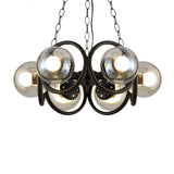 Industrial Black Chandelier Light With Clear Glass 6/8 Bulbs And Round Cage Stylish Global Pendant