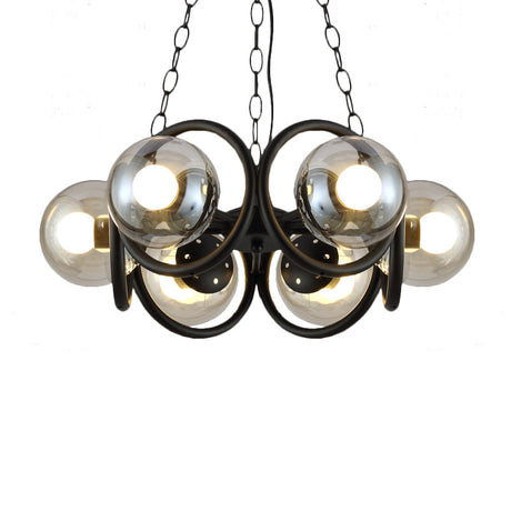 Industrial Black Chandelier Light With Clear Glass 6/8 Bulbs And Round Cage Stylish Global Pendant