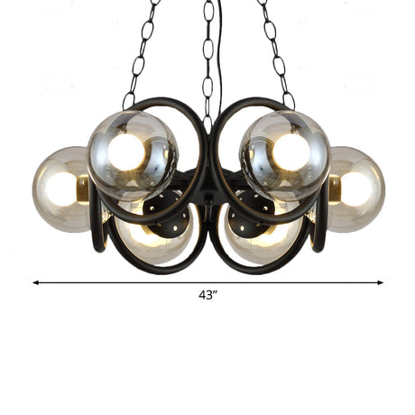 Industrial Black Chandelier Light With Clear Glass 6/8 Bulbs And Round Cage Stylish Global Pendant