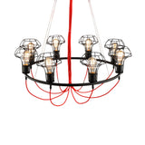 Iron Mushroom Cage Chandelier Light - Industrial 8 Heads Pendant Lamp For Restaurants Black