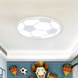 Kids Led Football Flush Light: Black/White Acrylic Mount For Boys Bedroom
