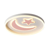 Kids Led Bedroom Flush Mount Moon And Star Light Fixture In White/Pink/Blue Acrylic Shade