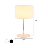 Countryside Fabric Drum Shade Nightstand Lamp With Metal Base - Black/White