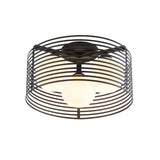Contemporary Milk Glass Dome Flushmount: 3-Head Flush Mount Ceiling Light With Black/White Drum Cage