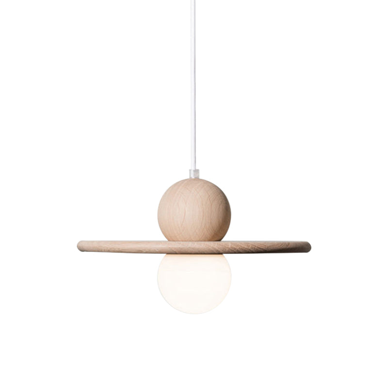 Minimalist Wood Plate Pendant Ceiling Light - Single Head Beige Hanging Lamp For Dining Room