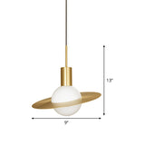 Gold Planetoid Pendant Light With Opaline Glass Shade - Postmodern Ceiling Fixture For Table