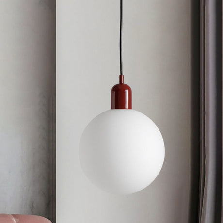 Sleek Opal Glass Drop Pendant Ceiling Light With Red/White/Green Cap