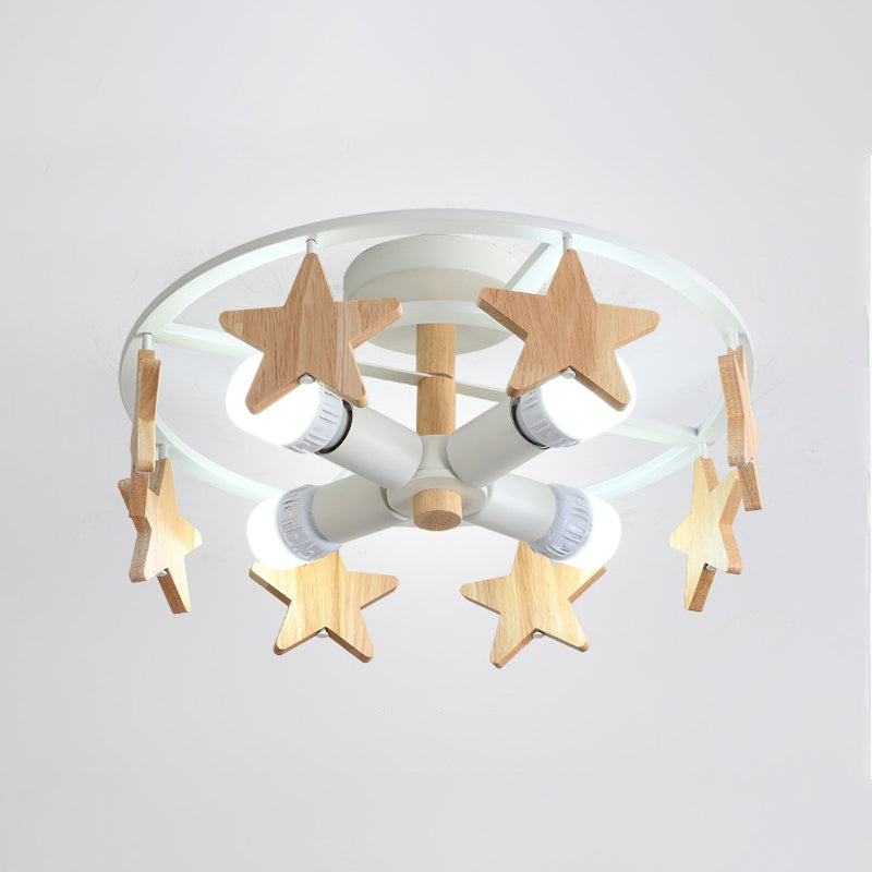 Round Semi-Flush Ceiling Light Macaroon 3-Bulb Grey/White/Green - Wooden Horse Design