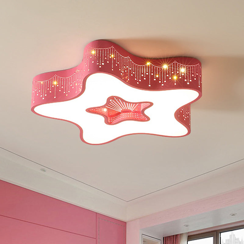 Led Nursery Ceiling Flush Light - Macaroon Pentagram Design In White/Pink/Blue